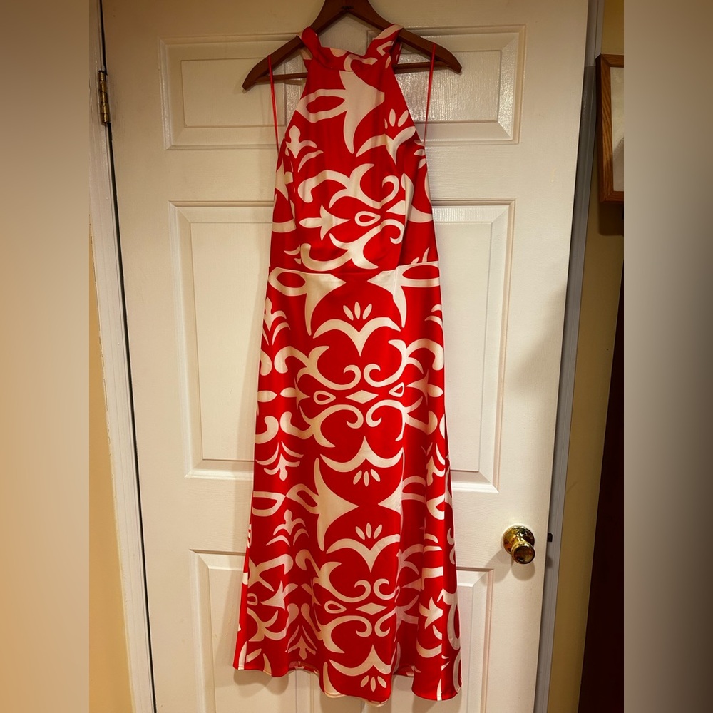 Joie Red & White Halter Neck Midi Dress